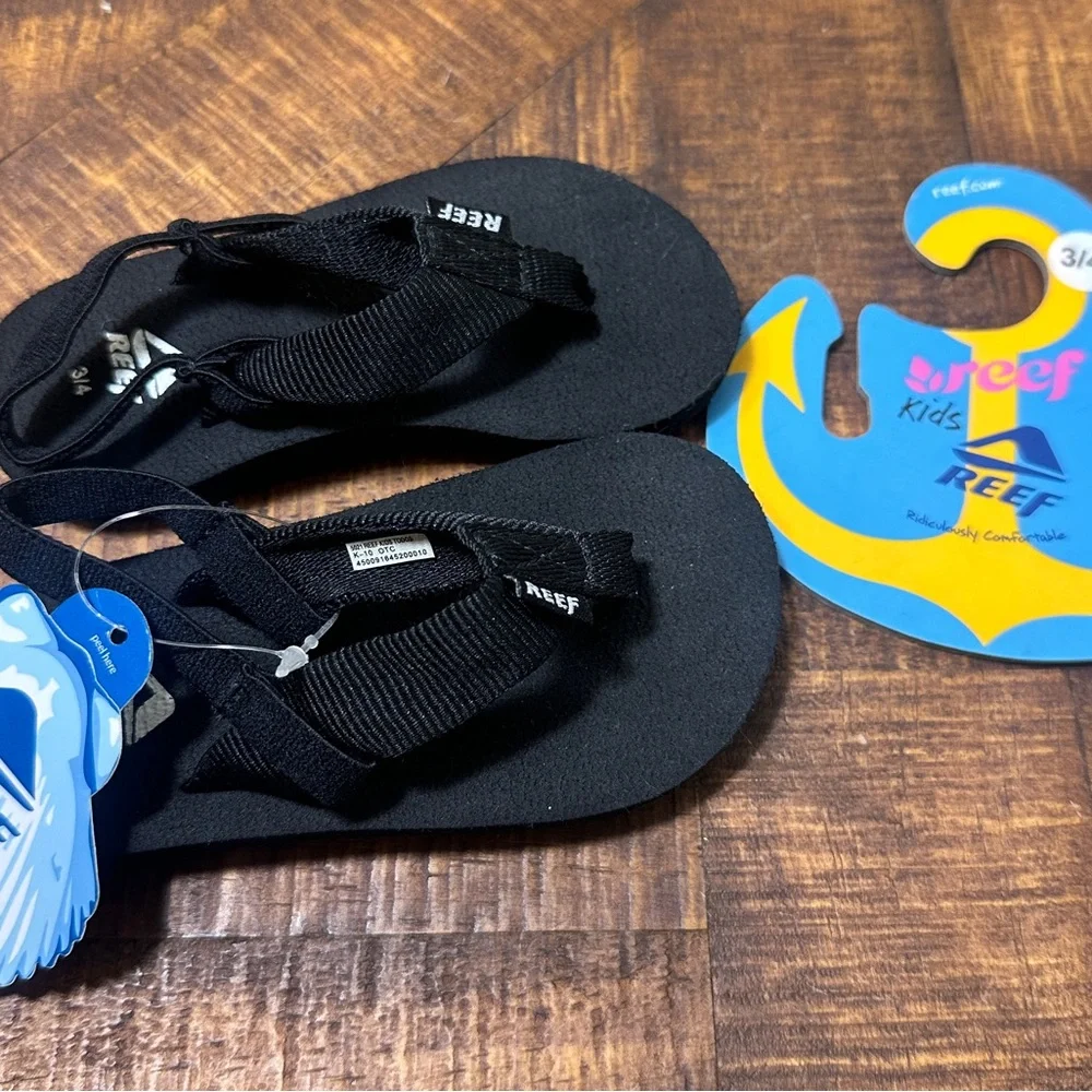 NWT‎ Boys 3/4 Reef Kids Todos Sandals with Straps, Black